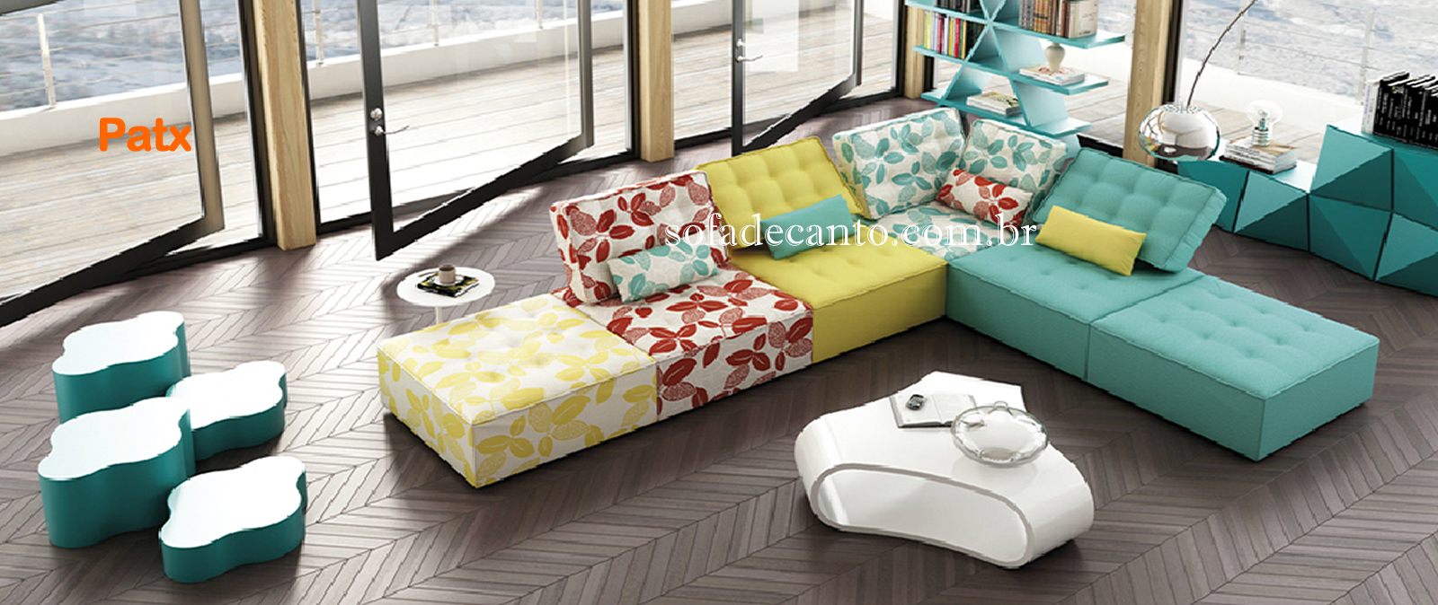sofá canto estamapado - Alegrando seu Lar